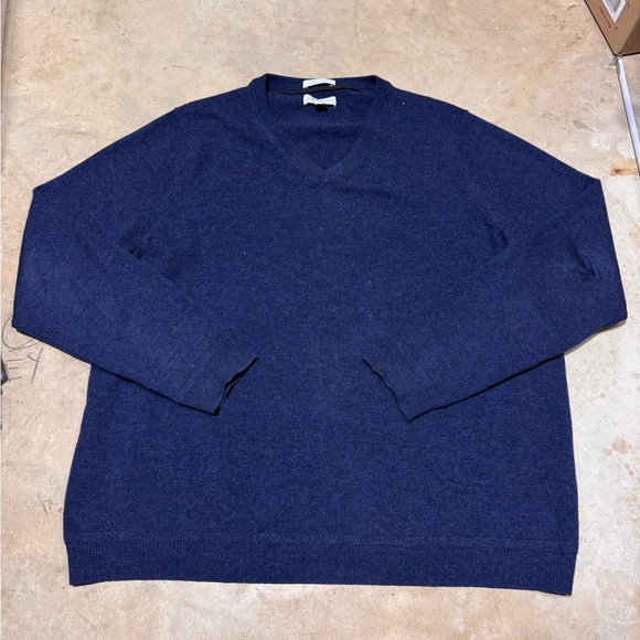 NICE John Nordstrom 100% Pure Cashmere Blue V-Neck Sweater Men’s XXL Pullover - Picture 2 of 4